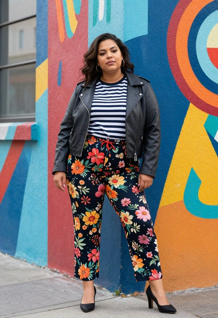 15 Biker Jacket Outfit Ideas for Women That Soften the Edge for Everyday Wear - 10. Mixing Patterns with a Biker Jacket 1