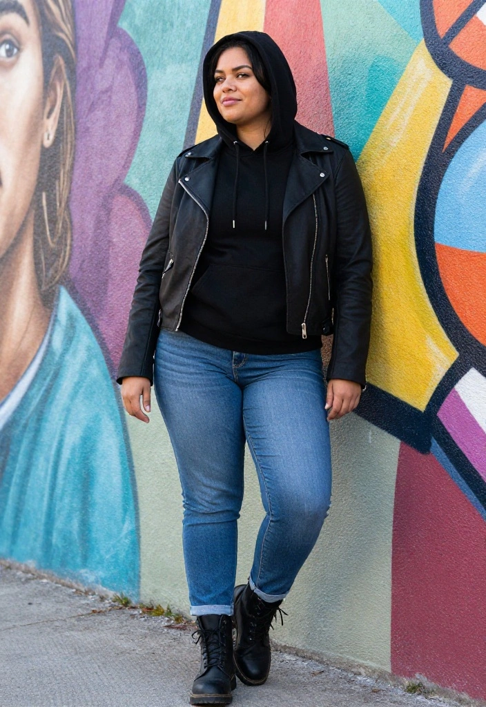 15 Biker Jacket Outfit Ideas for Women That Soften the Edge for Everyday Wear - 7. Edgy Yet Cozy with a Hoodie 1