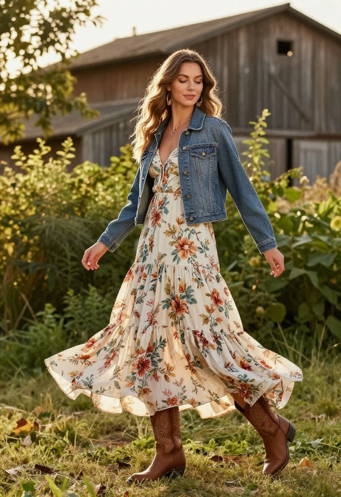 15 Country Women Outfit Ideas That Suit Concerts, Rodeos, and Barn Weddings - 2. Effortless Maxi Dress Look 1