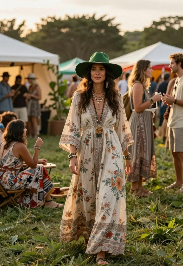15 Green Hat Outfit Ideas for Women That Make the Hat Feel Purposeful - 1. Bohemian Vibes with a Wide-Brimmed Hat 1