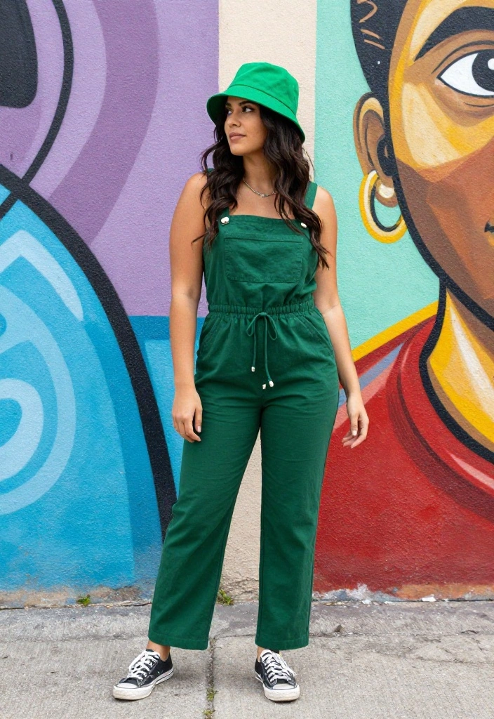 15 Green Hat Outfit Ideas for Women That Make the Hat Feel Purposeful - 10. Monochrome Magic with a Green Bucket Hat and Matching Outfit 1