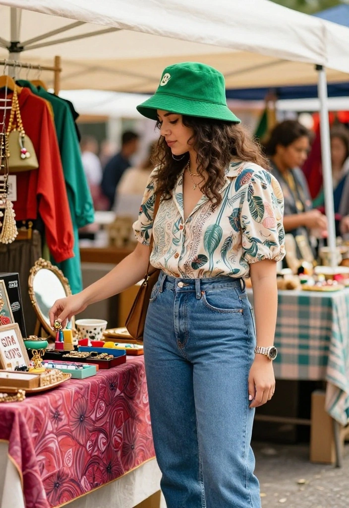 15 Green Hat Outfit Ideas for Women That Make the Hat Feel Purposeful - 13. Modern Retro with a Green Bucket Hat 1