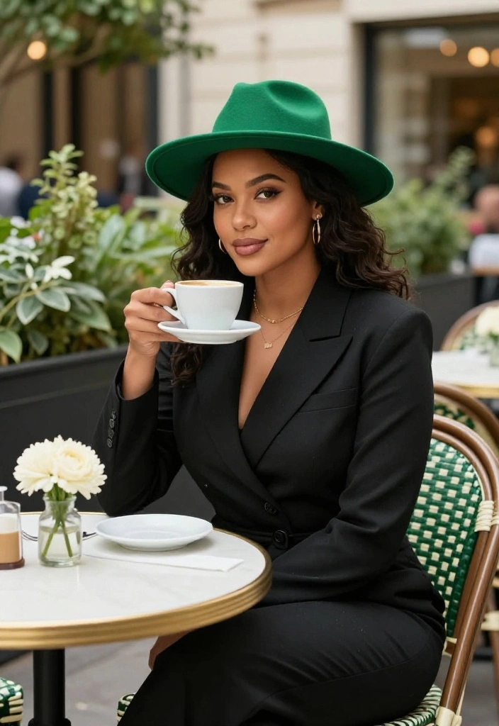 15 Green Hat Outfit Ideas for Women That Make the Hat Feel Purposeful - 3. Elegant Touch with a Green Fedora 1