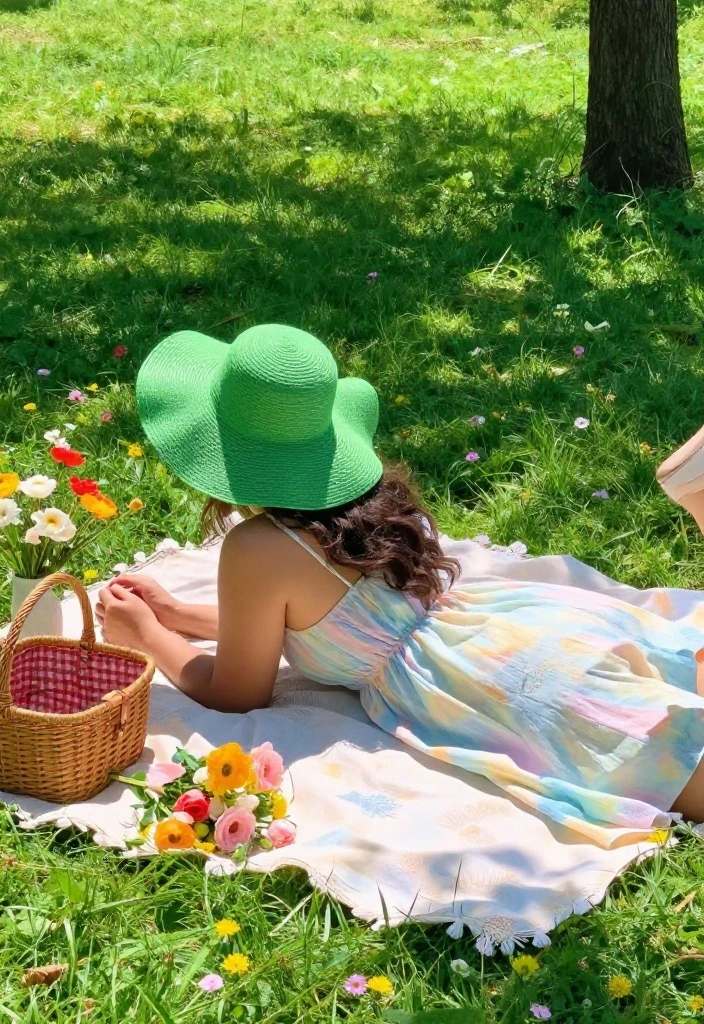15 Green Hat Outfit Ideas for Women That Make the Hat Feel Purposeful - 6. Fun and Flirty with a Green Sun Hat 1