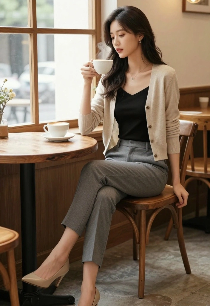 15 Knitted Sweaters Outfit Ideas for Women That Don't Add Bulk Above the Waist - 5. Lightweight Cardigan over a Camisole 1