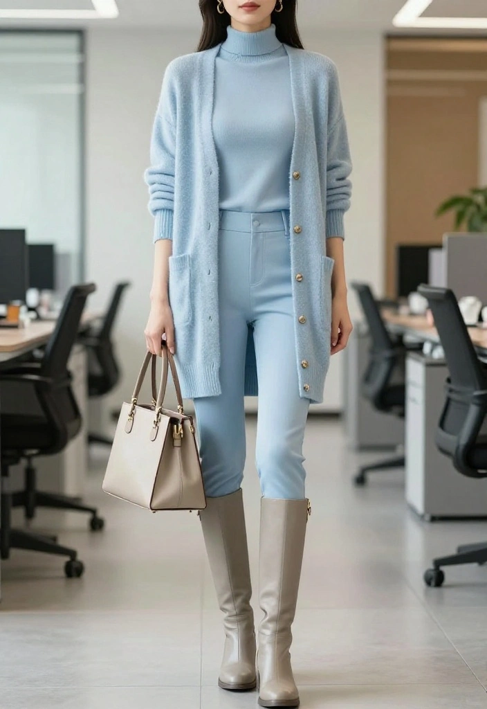 15 Light Blue Pants Outfit Ideas for Women That Still Look Sharp After Hour 2 - 10. Effortlessly Layered 1