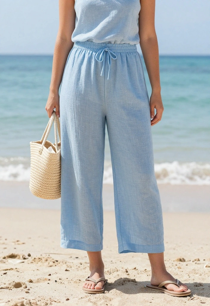 15 Light Blue Pants Outfit Ideas for Women That Still Look Sharp After Hour 2 - 11. Relaxed Beach Look 1