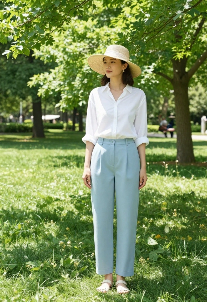 15 Light Blue Pants Outfit Ideas for Women That Still Look Sharp After Hour 2 - 8. Classic Summer Look 1