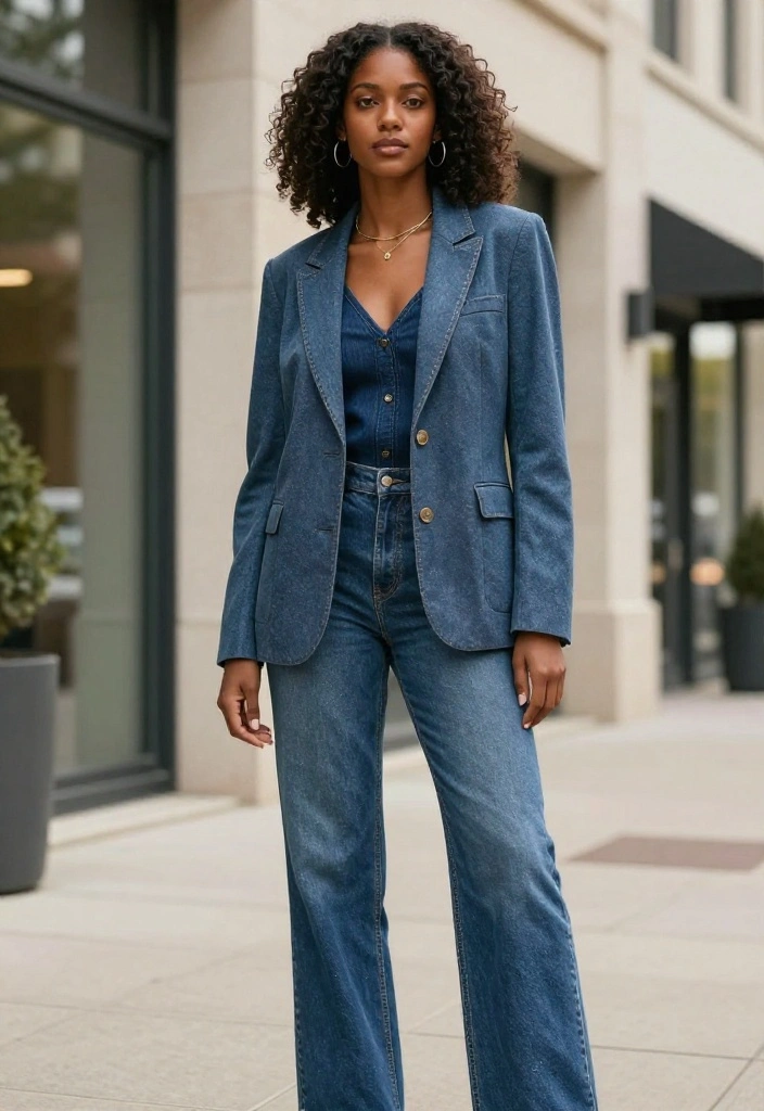 18 Elegant Pants Outfits for Women That Skip the Skirt - 11. Denim Trousers with a Chic Blazer 1
