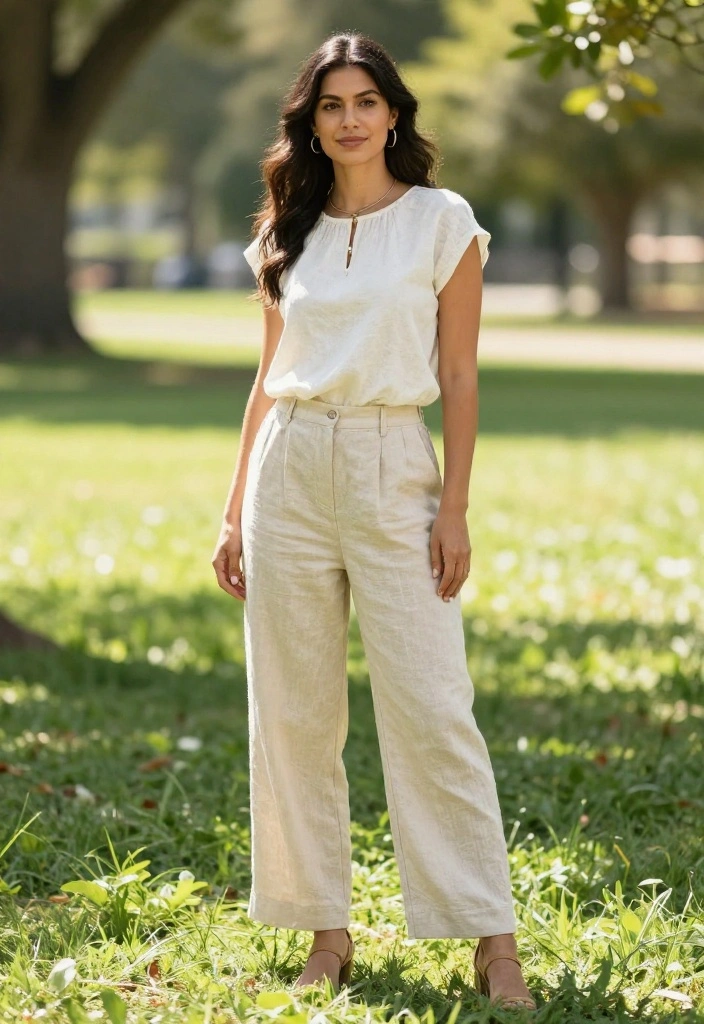 18 Elegant Pants Outfits for Women That Skip the Skirt - 12. Lightweight Linen Pants with a Breezy Top 1