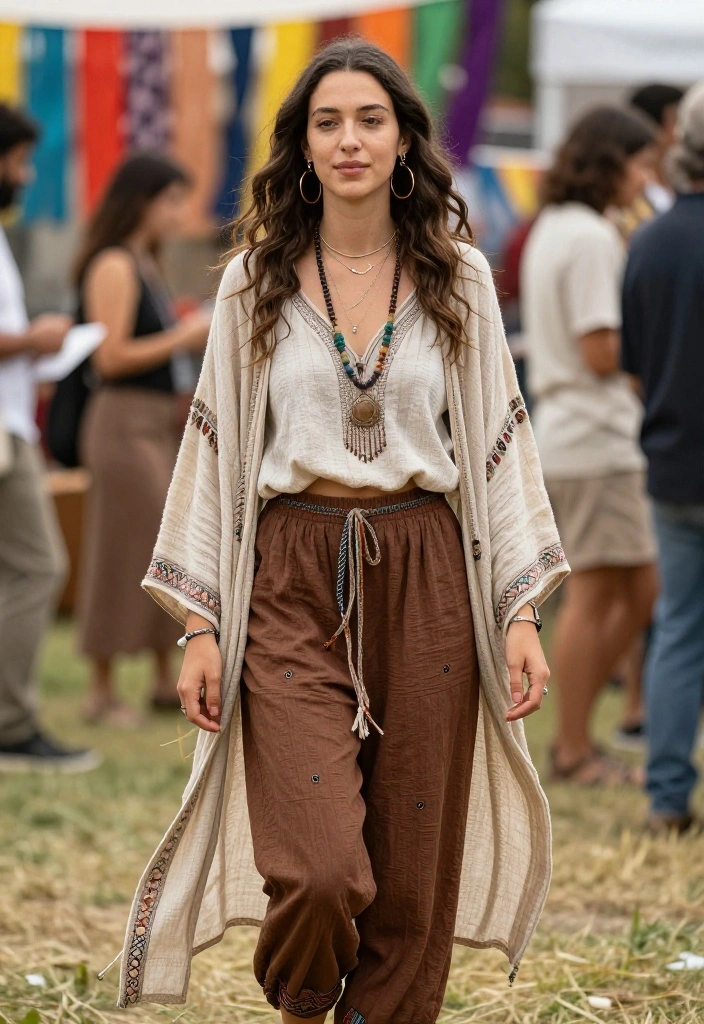 18 Elegant Pants Outfits for Women That Skip the Skirt - 15. Boho Chic Pants with a Flowing Tunic 1