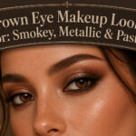 Model showcasing brown eye makeup in a softly lit urban loft.