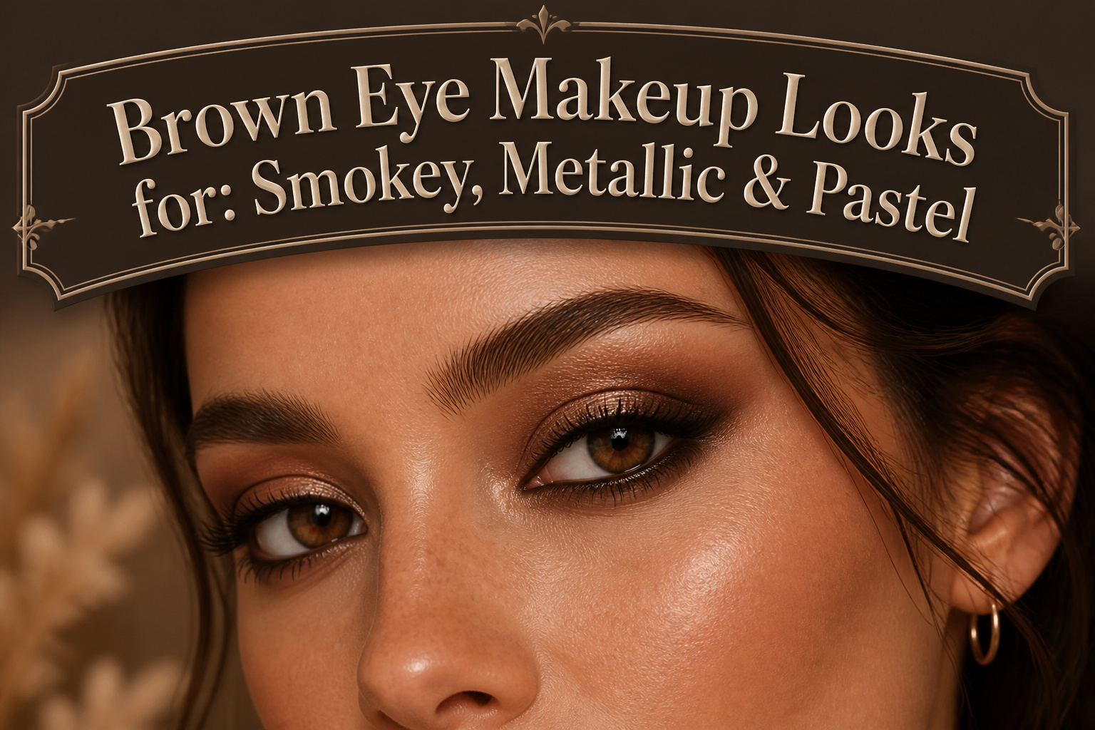 Model showcasing brown eye makeup in a softly lit urban loft.
