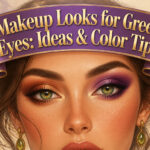 Model with green eyes displaying different makeup styles.