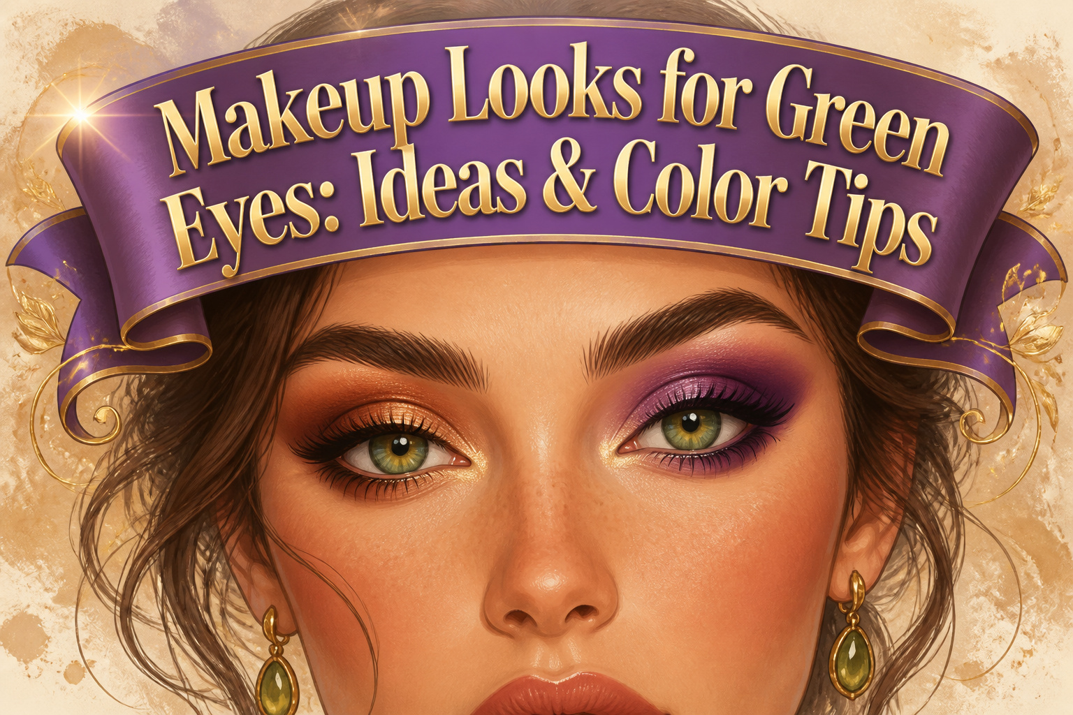 Model with green eyes displaying different makeup styles.