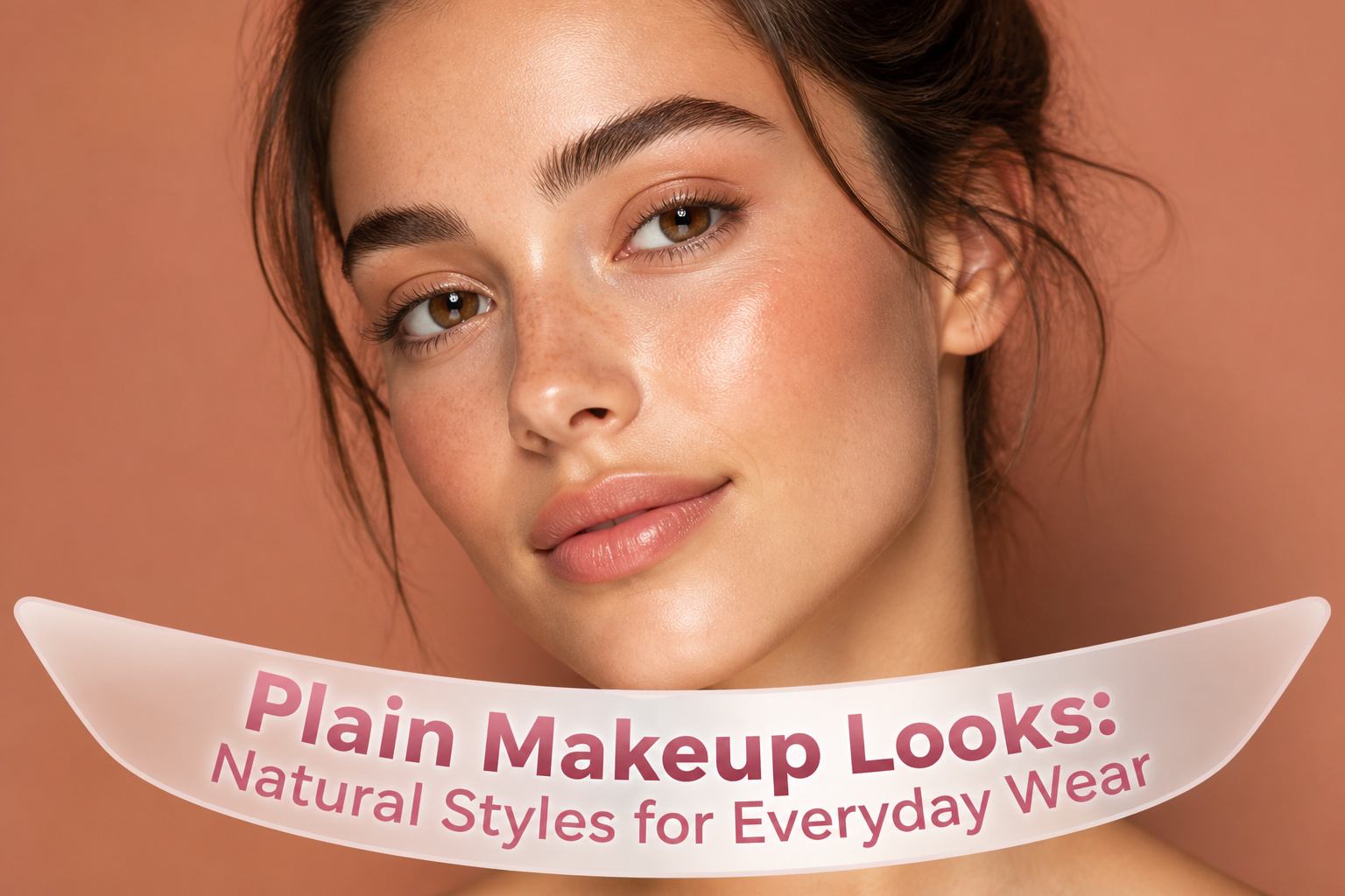 Various plain makeup looks displayed on a neutral background.