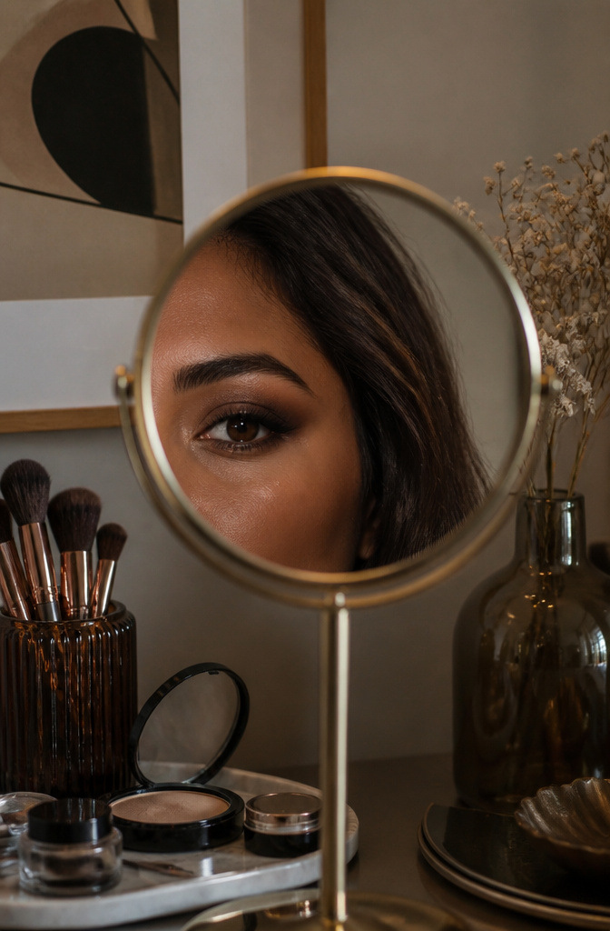 Close-up of a model's eyes with soft, diffused eyeliner and smoky shadow.