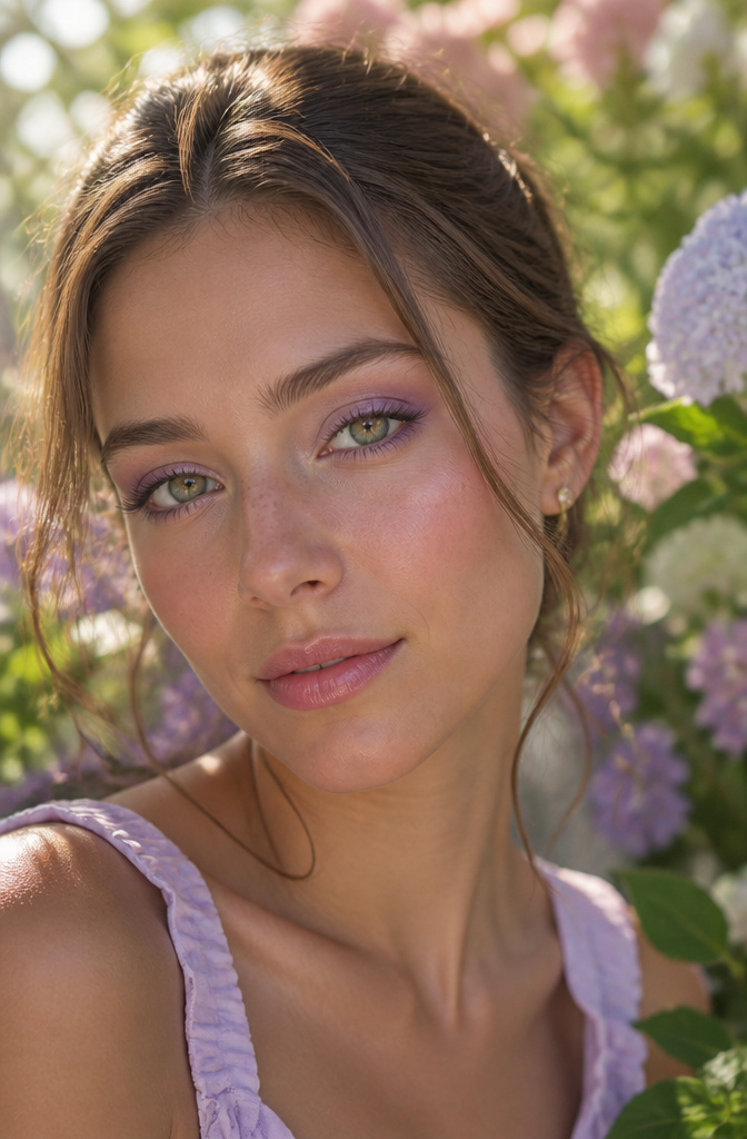 14 Simple Green Eye Makeup Looks and Ideas for 2026 11 Model featuring soft lavender eyeshadow on her eyelids.