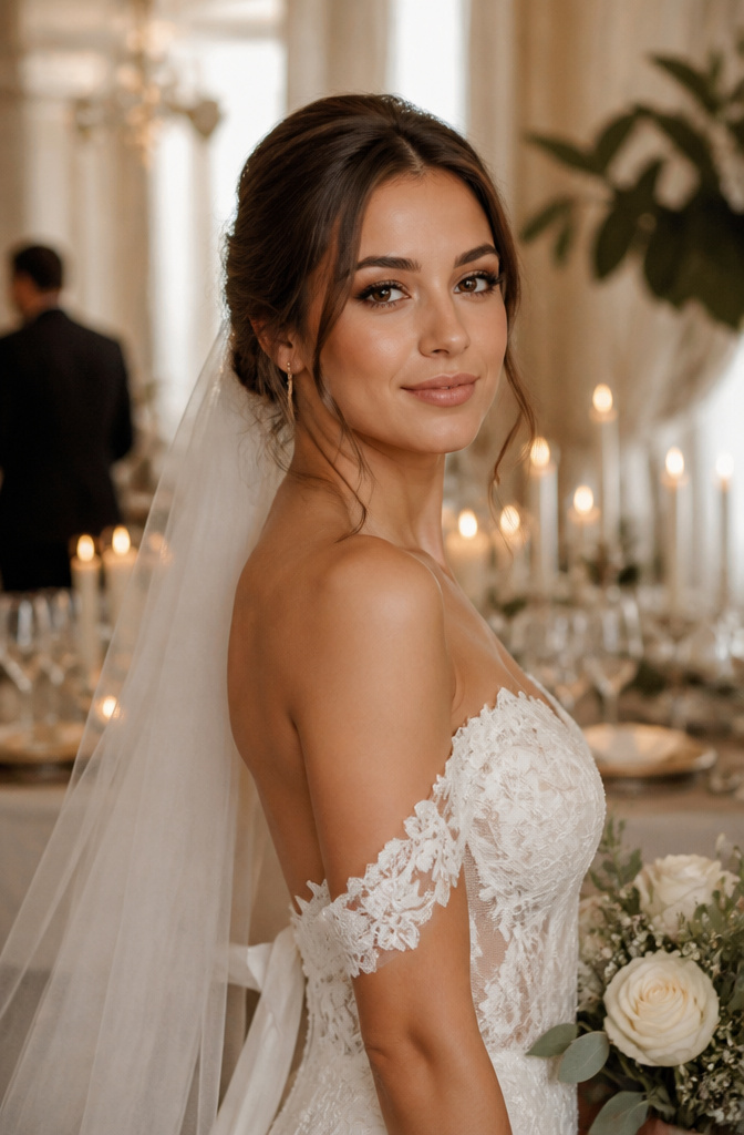 12 Unique Wedding Makeup Ideas for the 2026 Bride 12 Bride with warm, soft smoky eye makeup in a reception setting.