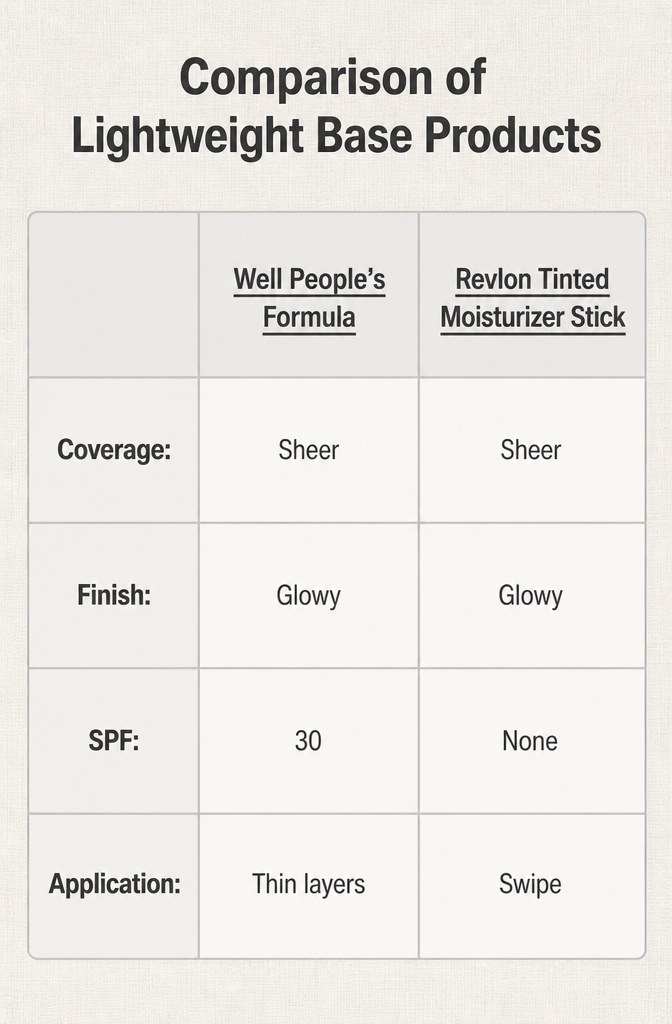 An image comparing different lightweight base makeup products.