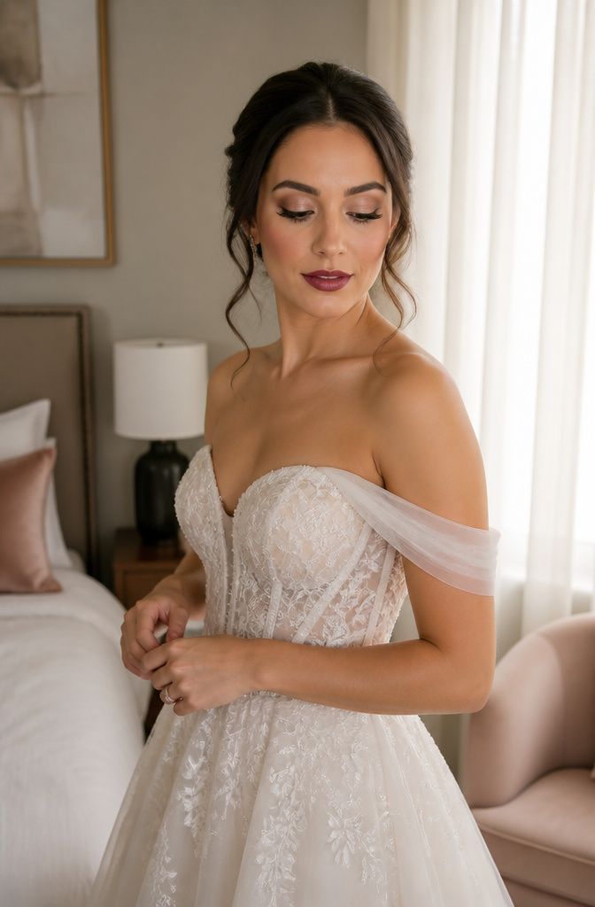 12 Unique Wedding Makeup Ideas for the 2026 Bride 7 Close-up of bride's lips with an ombre blend from plum to nude.