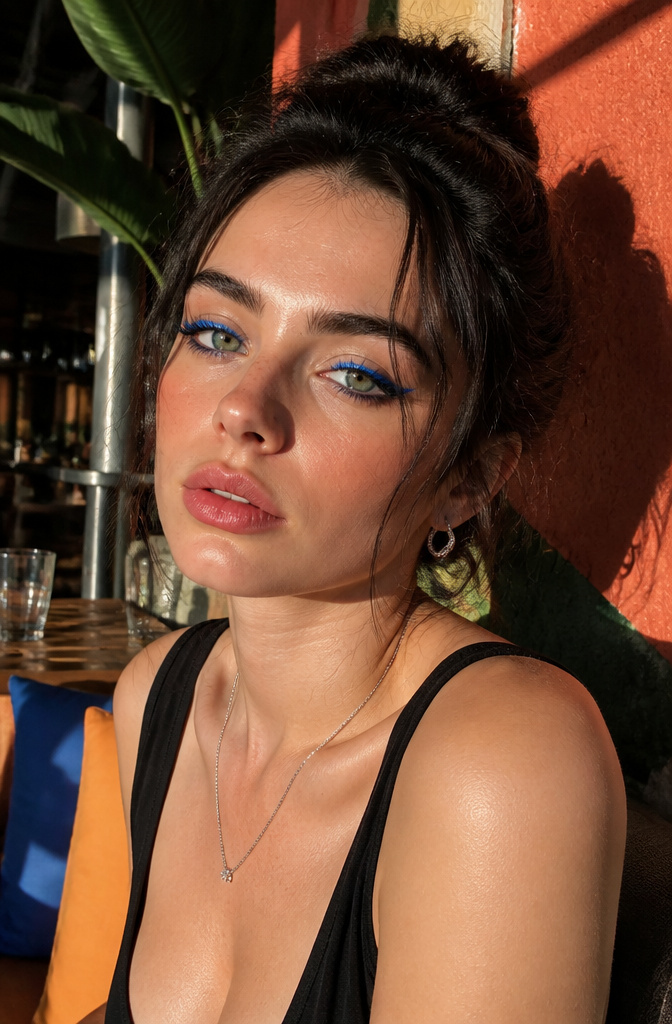 10 Makeup Looks for Green Eyes: Ideas & Color Tips for 2026 9 Model with bright green eyes and cobalt eyeliner.