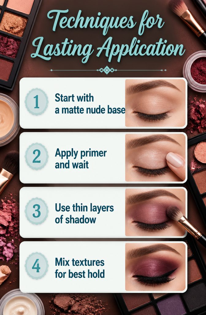 How to Do Alt Eye Makeup: 10 Look Ideas for 2026 13 Infographic displaying techniques for lasting eye makeup application.