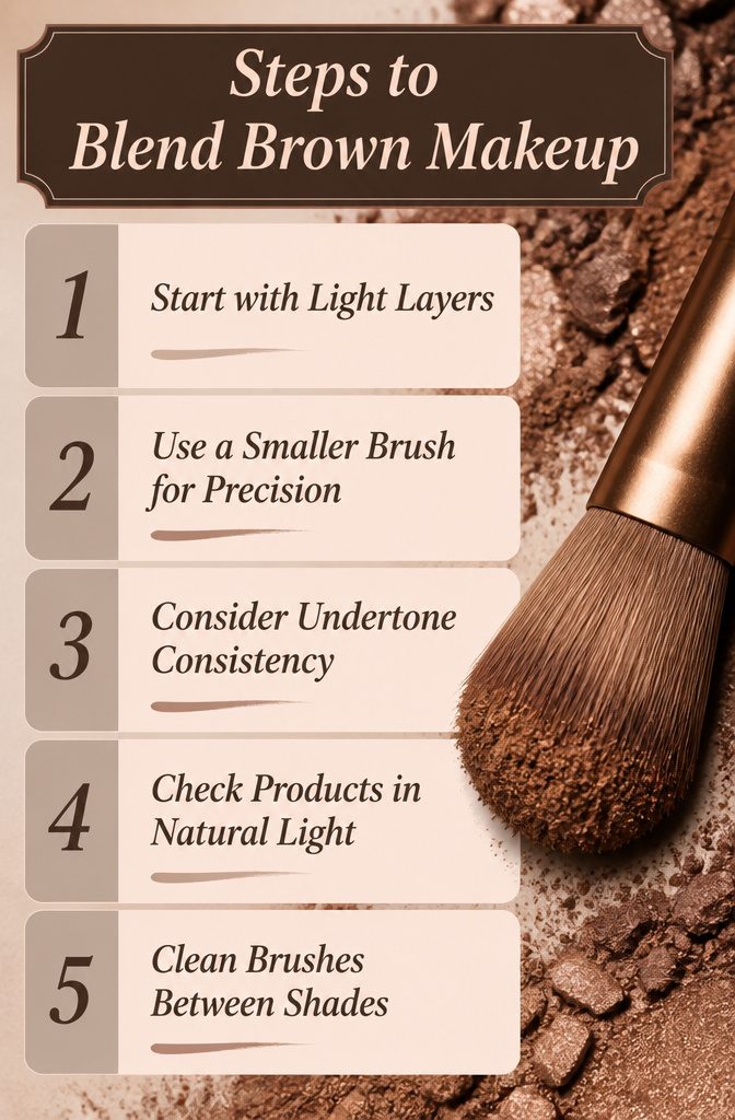 An informative image showing steps to blend brown makeup.