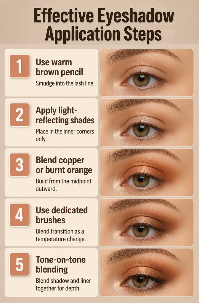 Information image detailing eyeshadow application techniques.