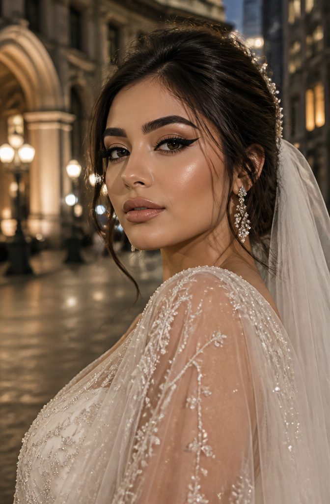 12 Unique Wedding Makeup Ideas for the 2026 Bride 5 Bride showcasing sharp graphic eyeliner with a subtle base.
