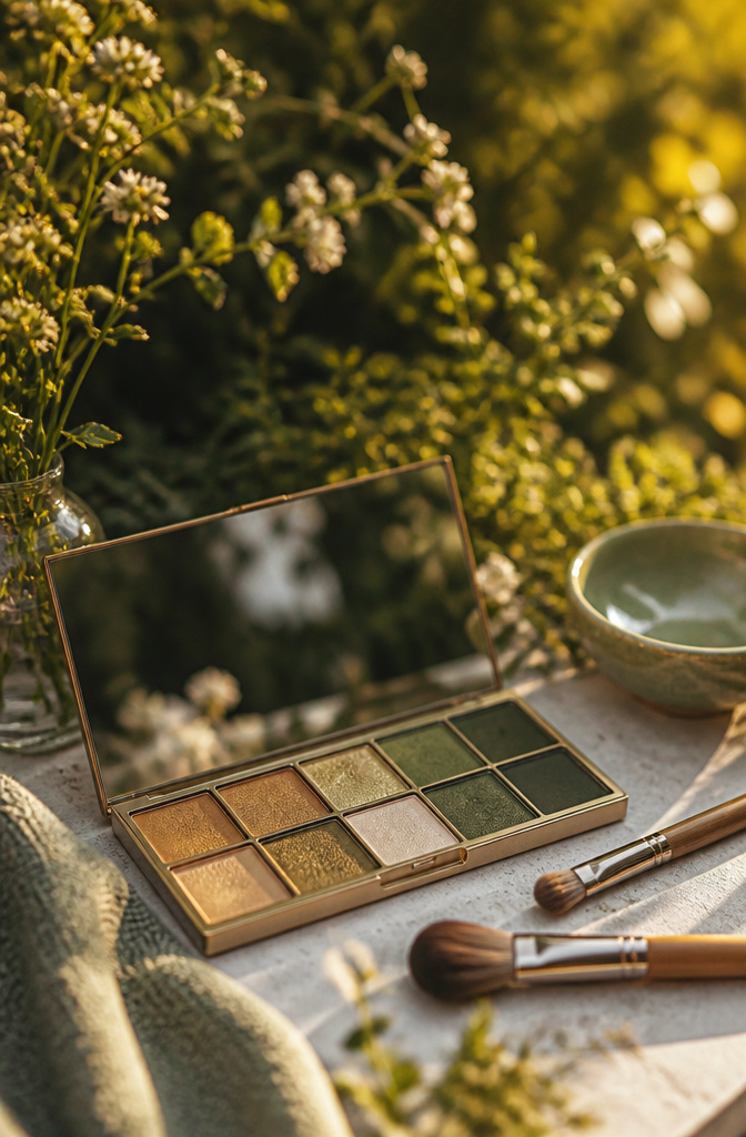 14 Simple Green Eye Makeup Looks and Ideas for 2026 4 Close-up of an olive green and gold gradient eye makeup.